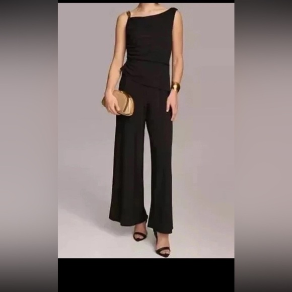 Donna Karan Women's Asymmetric Neck Draped Bodice Jumpsuit, Black,Size 8 - Picture 2 of 10